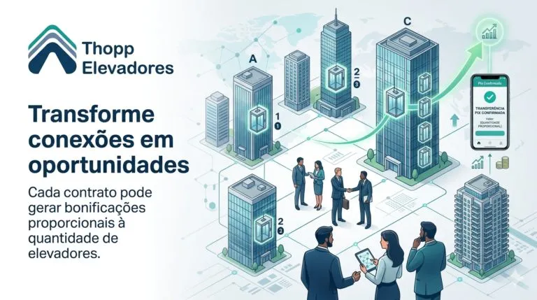 Síndicos e administradores de condomínio conversando sobre a indicação de uma empresa de manutenção de elevadores