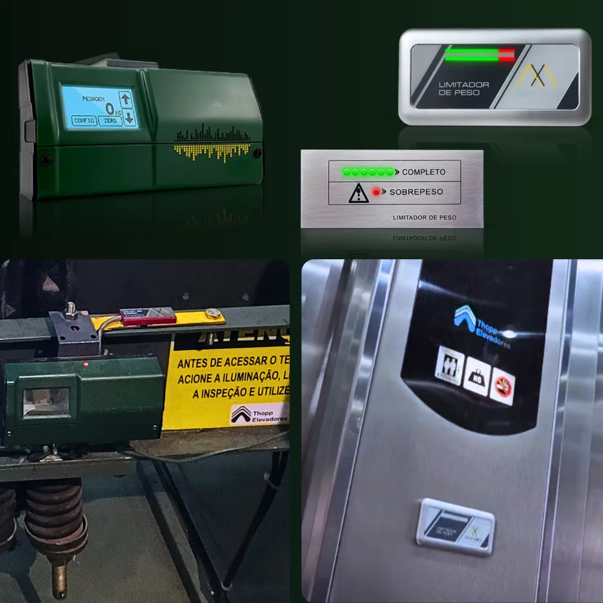 Pesador de carga: central eletrônica com visor de pesagem e indicadores de limite de peso instalados na cabine